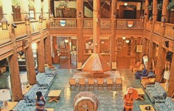 lobby at many glacier hotel