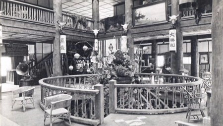 the original lobby of the many glacier hotel