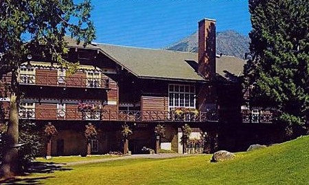 the back of the lewis glacier hotel, front of the Lake mcdonald lodge
