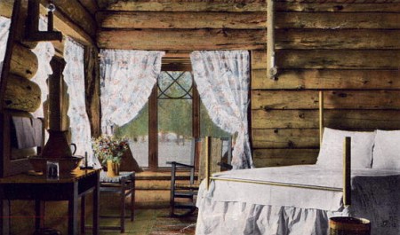 original decor in guest room at the old faithful inn