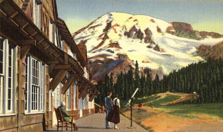 front porch with rainier in the distance